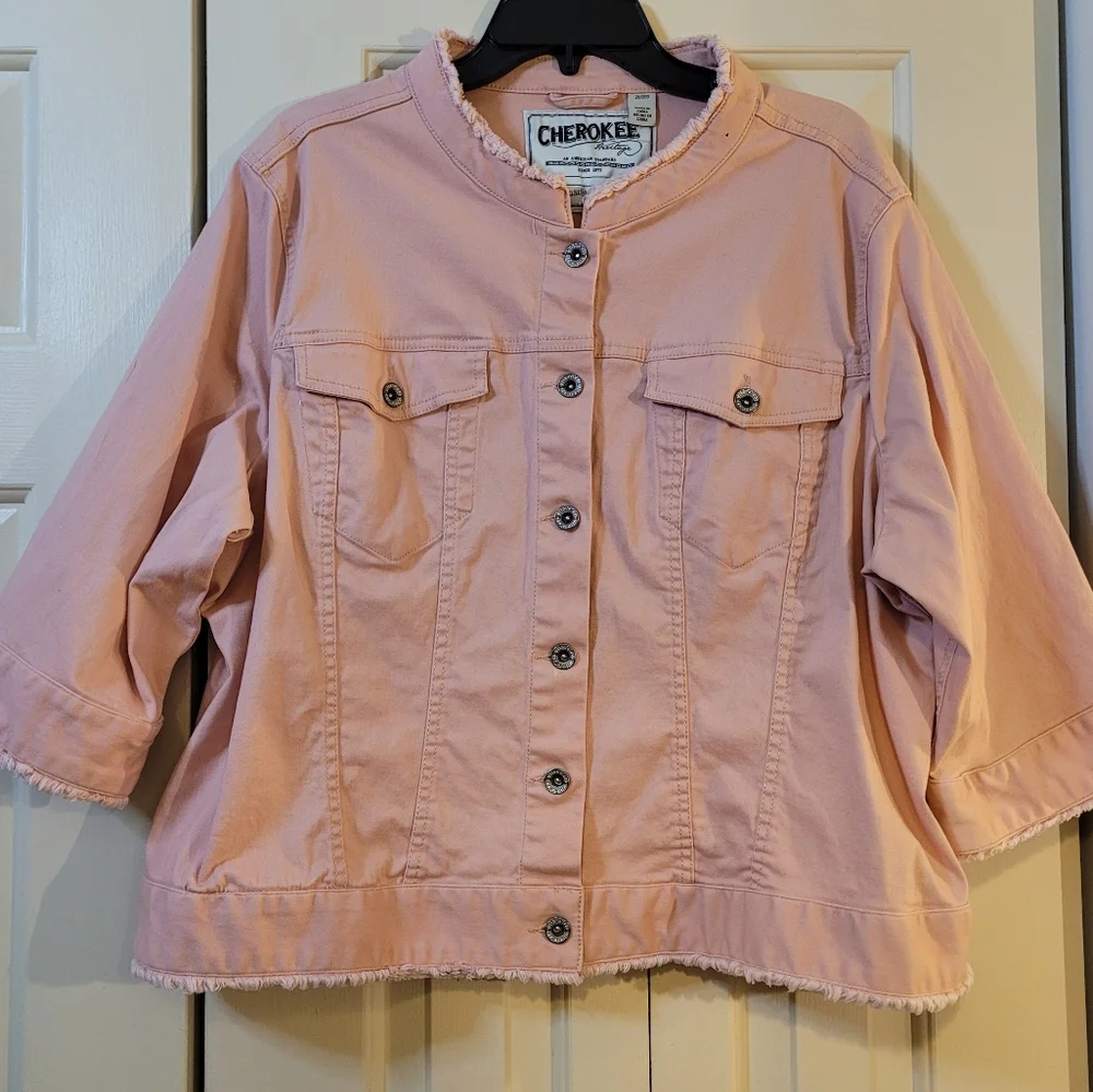 Cherokee Heritage pink denim 3/4 sleeve jacket 2XL - Picture 1 of 5